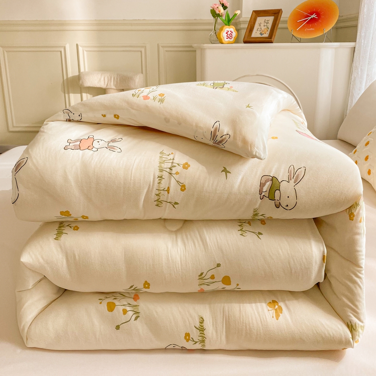 小叮当家纺仓储工厂店 2025新款A类母婴级宝宝被子豆豆绒牛奶针织棉被子大豆被春秋被秋冬被婴童被夏凉被 牛奶针织被-花丛小兔