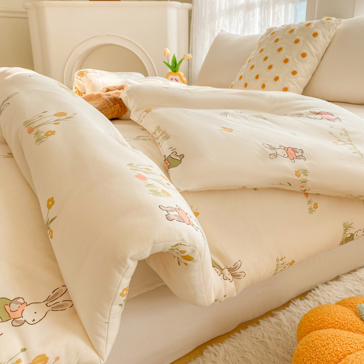 91家纺网 家纺一手货源 找家纺 小叮当家纺仓储工厂店 2025新款A类母婴级宝宝被子豆豆绒牛奶针织棉被子大豆被春秋被秋冬被婴童被夏凉被 牛奶针织被-花丛小兔