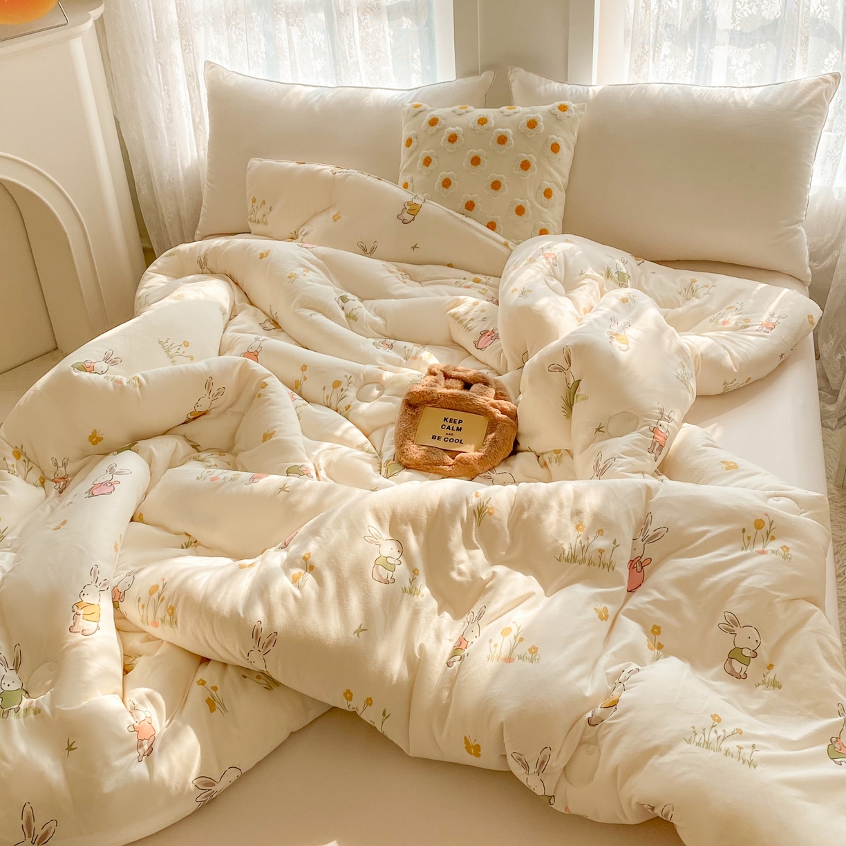 91家纺网 家纺一手货源 找家纺 小叮当家纺仓储工厂店 2025新款A类母婴级宝宝被子豆豆绒牛奶针织棉被子大豆被春秋被秋冬被婴童被夏凉被 牛奶针织被-花丛小兔