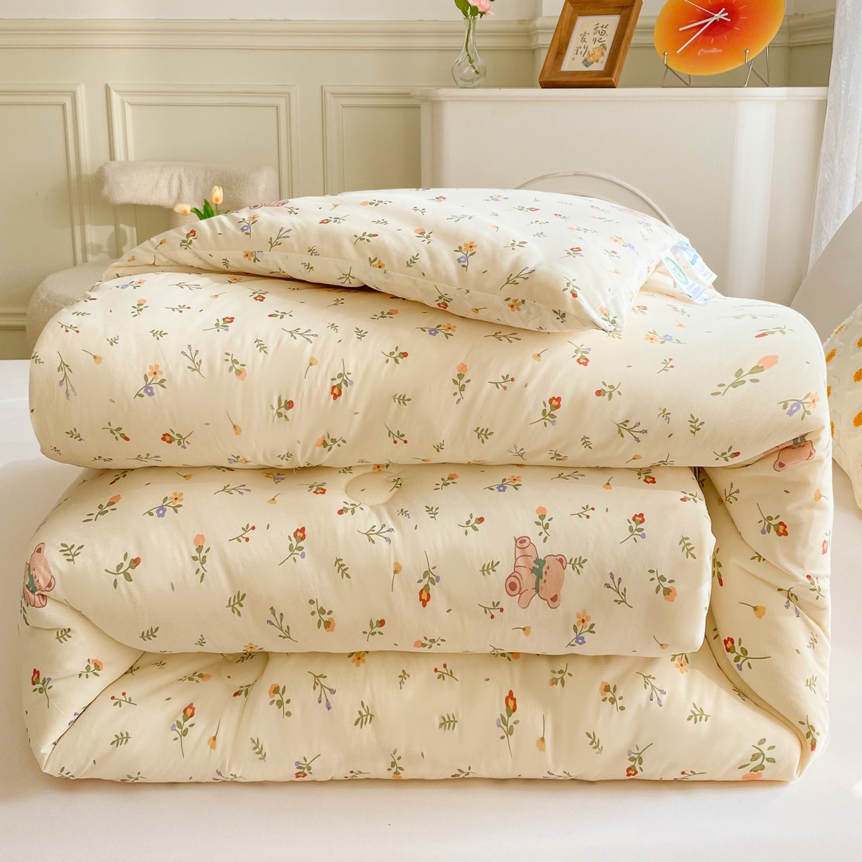 小叮当家纺仓储工厂店 2025新款A类母婴级宝宝被子豆豆绒牛奶针织棉被子大豆被春秋被秋冬被婴童被夏凉被 牛奶针织被-花间小熊