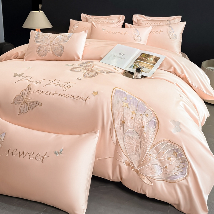 91家纺网 家纺一手货源 找家纺 （总）博纳家纺 2025新款纯棉绣花四件套-蝶舞飞扬