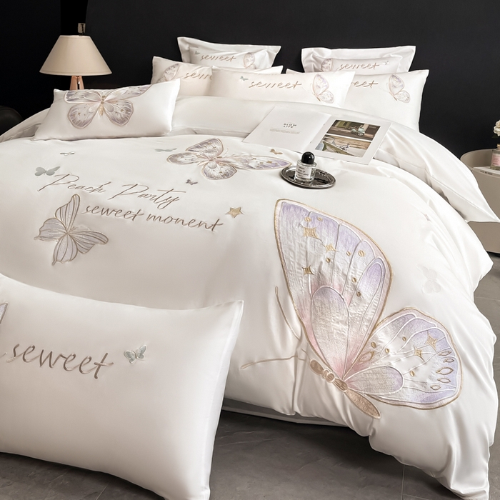 91家纺网 家纺一手货源 找家纺 （总）博纳家纺 2025新款纯棉绣花四件套-蝶舞飞扬