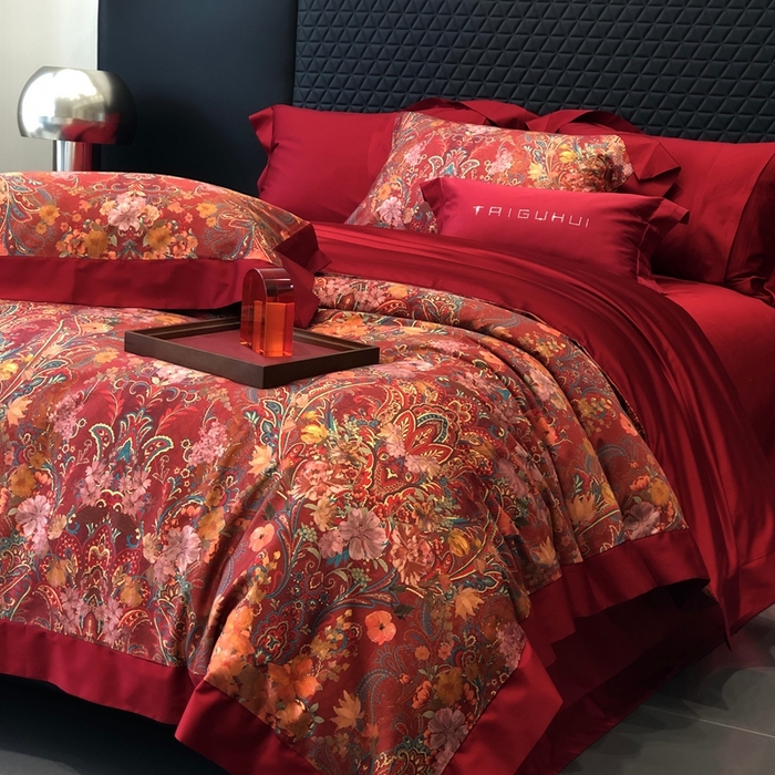 91家纺网 家纺一手货源 找家纺 （总）太古汇家居 2025新款长绒棉纯棉活性丝光工艺婚庆款数码印花四件套