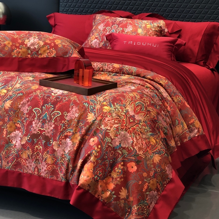 91家纺网 家纺一手货源 找家纺 （总）太古汇家居 2025新款长绒棉纯棉活性丝光工艺婚庆款数码印花四件套