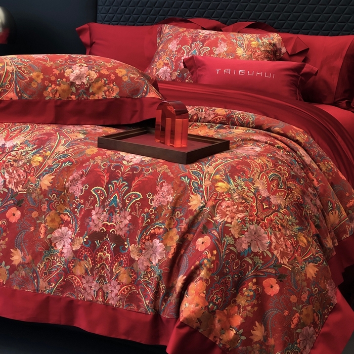 91家纺网 家纺一手货源 找家纺 （总）太古汇家居 2025新款长绒棉纯棉活性丝光工艺婚庆款数码印花四件套