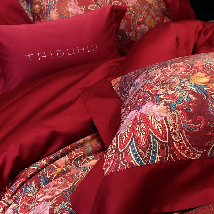 91家纺网 家纺一手货源 找家纺 （总）太古汇家居 2025新款长绒棉纯棉活性丝光工艺婚庆款数码印花四件套