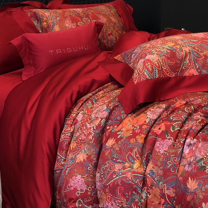 91家纺网 家纺一手货源 找家纺 （总）太古汇家居 2025新款长绒棉纯棉活性丝光工艺婚庆款数码印花四件套