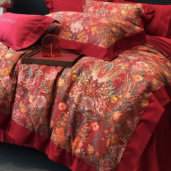 91家纺网 家纺一手货源 找家纺 （总）太古汇家居 2025新款长绒棉纯棉活性丝光工艺婚庆款数码印花四件套