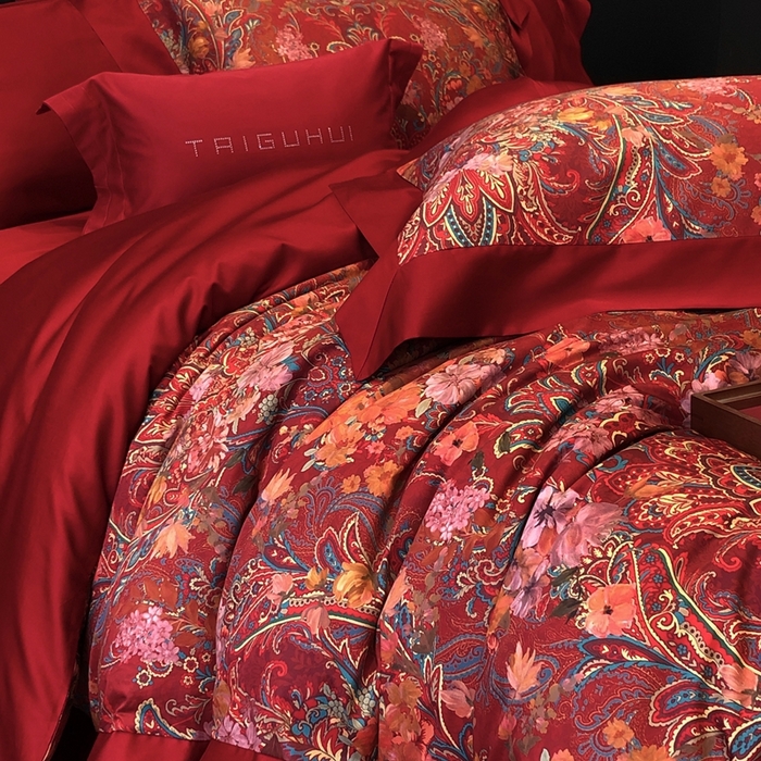 91家纺网 家纺一手货源 找家纺 （总）太古汇家居 2025新款长绒棉纯棉活性丝光工艺婚庆款数码印花四件套