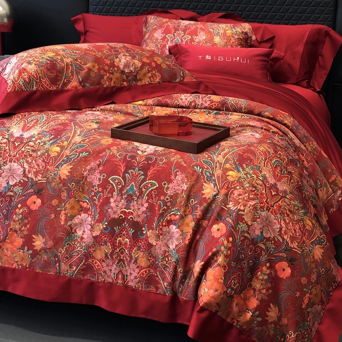 91家纺网 家纺一手货源 找家纺 （总）太古汇家居 2025新款长绒棉纯棉活性丝光工艺婚庆款数码印花四件套