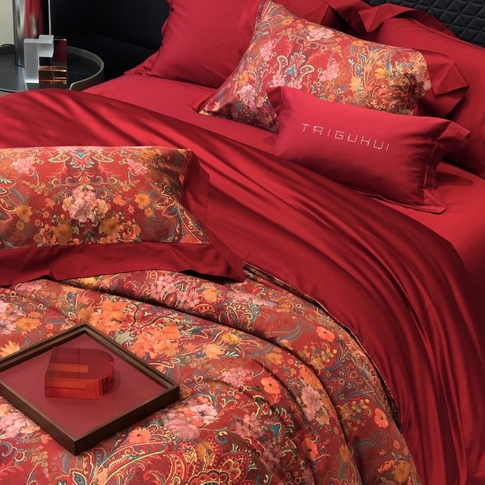 91家纺网 家纺一手货源 找家纺 （总）太古汇家居 2025新款长绒棉纯棉活性丝光工艺婚庆款数码印花四件套