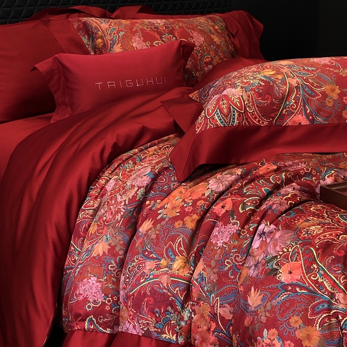 91家纺网 家纺一手货源 找家纺 （总）太古汇家居 2025新款长绒棉纯棉活性丝光工艺婚庆款数码印花四件套