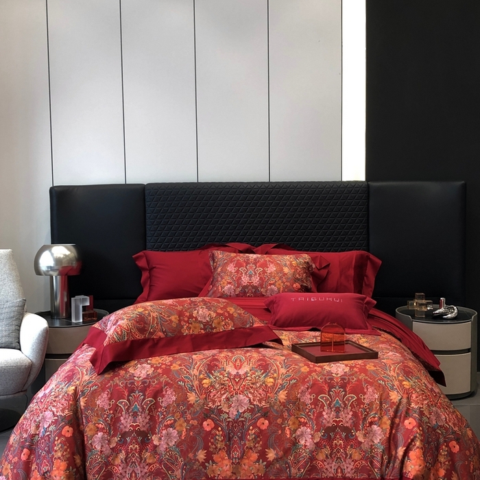 91家纺网 家纺一手货源 找家纺 （总）太古汇家居 2025新款长绒棉纯棉活性丝光工艺婚庆款数码印花四件套