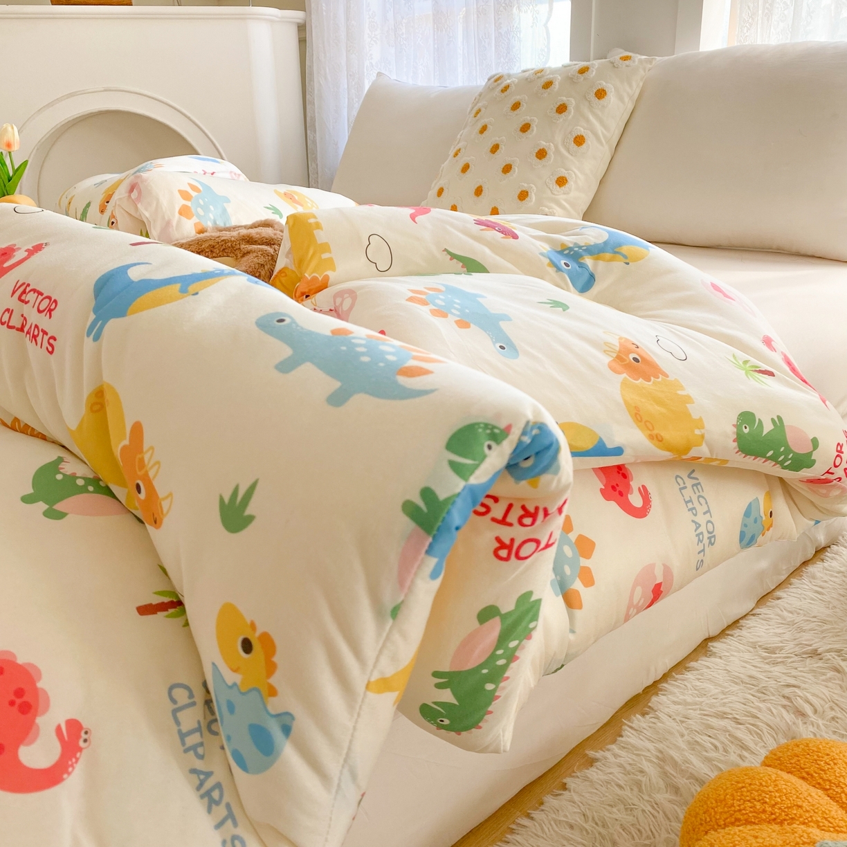 91家纺网 家纺一手货源 找家纺 小叮当家纺仓储工厂店 2025新款A类母婴级宝宝被子豆豆绒牛奶针织棉被子大豆被春秋被秋冬被婴童被夏凉被 牛奶针织被-恐龙萌游记