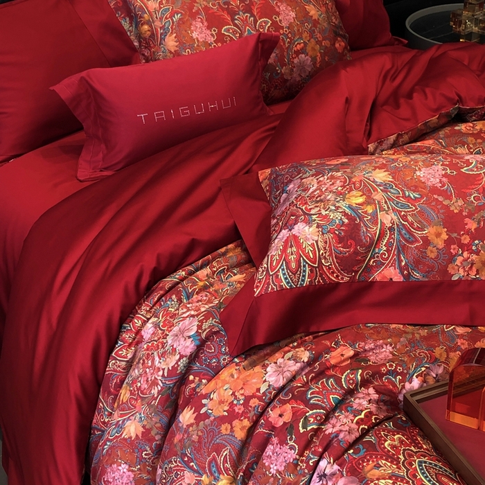 91家纺网 家纺一手货源 找家纺 （总）太古汇家居 2025新款长绒棉纯棉活性丝光工艺婚庆款数码印花四件套