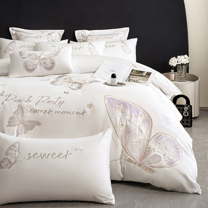 91家纺网 家纺一手货源 找家纺 （总）博纳家纺 2025新款纯棉绣花四件套-蝶舞飞扬