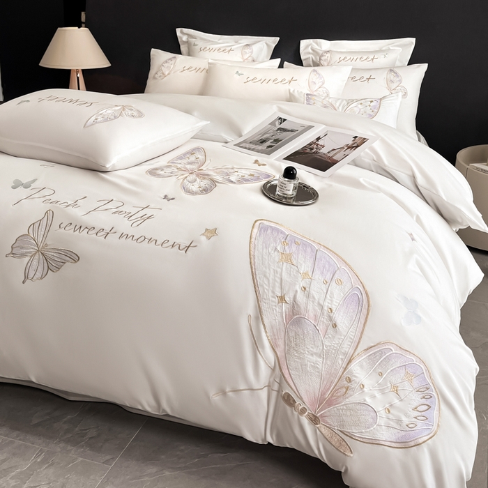 91家纺网 家纺一手货源 找家纺 （总）博纳家纺 2025新款纯棉绣花四件套-蝶舞飞扬