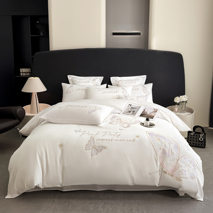 91家纺网 家纺一手货源 找家纺 （总）博纳家纺 2025新款纯棉绣花四件套-蝶舞飞扬