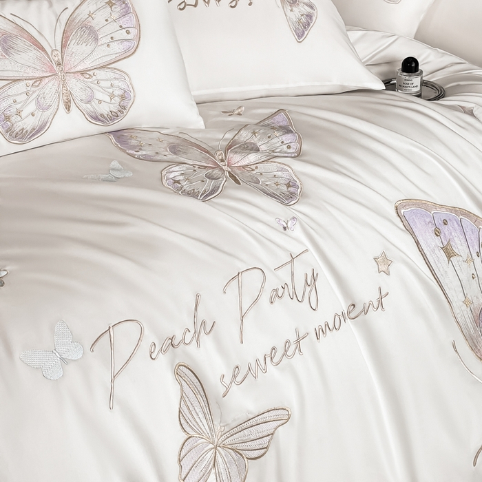 91家纺网 家纺一手货源 找家纺 （总）博纳家纺 2025新款纯棉绣花四件套-蝶舞飞扬