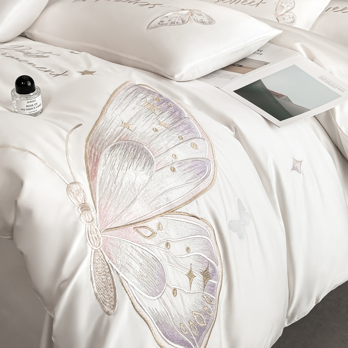 91家纺网 家纺一手货源 找家纺 （总）博纳家纺 2025新款纯棉绣花四件套-蝶舞飞扬