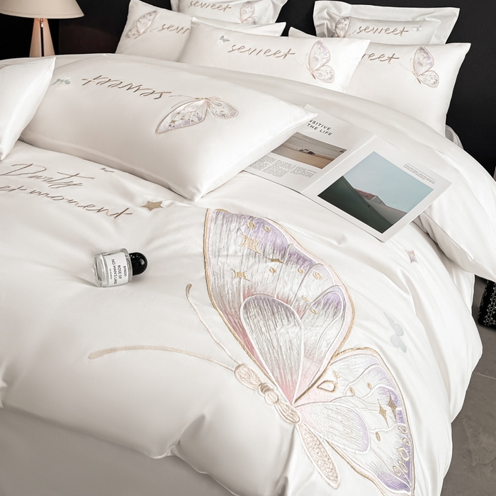 91家纺网 家纺一手货源 找家纺 （总）博纳家纺 2025新款纯棉绣花四件套-蝶舞飞扬