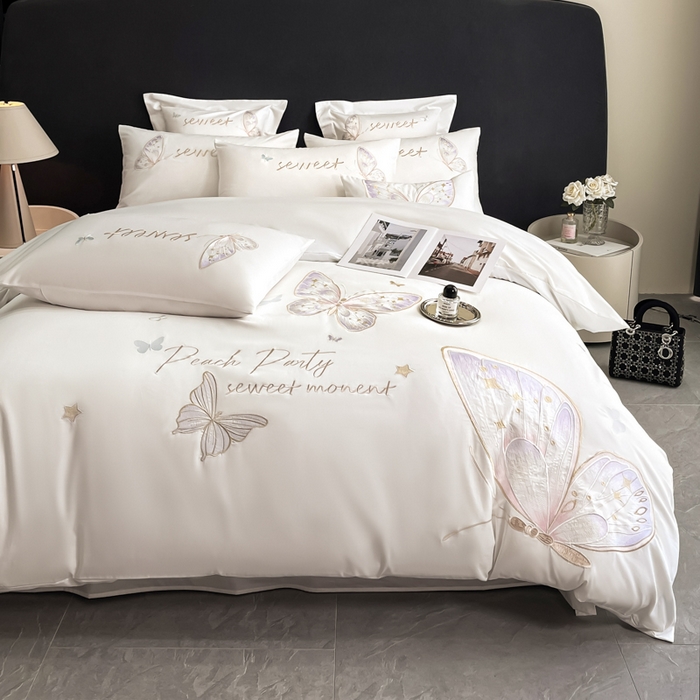 91家纺网 家纺一手货源 找家纺 （总）博纳家纺 2025新款纯棉绣花四件套-蝶舞飞扬