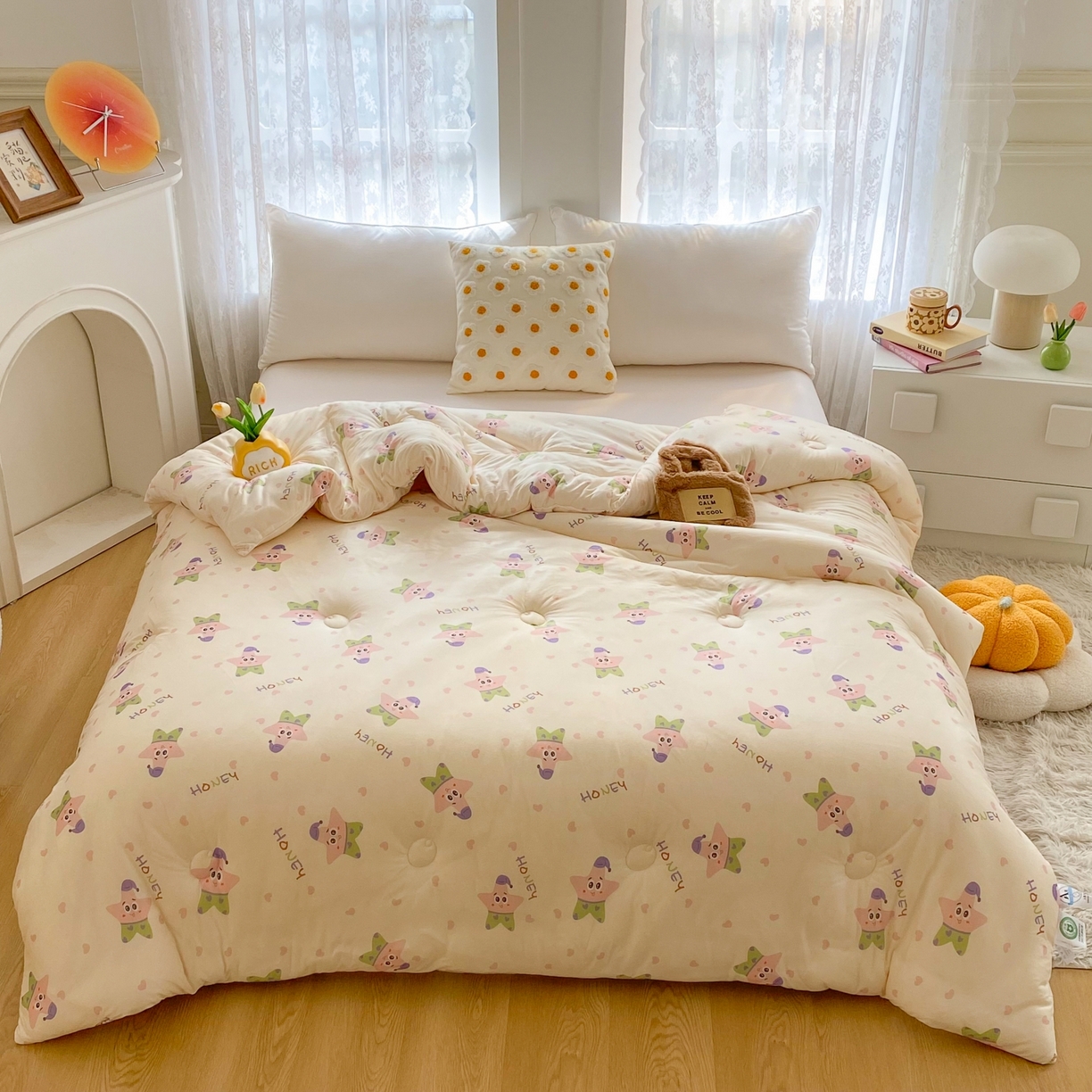 91家纺网 家纺一手货源 找家纺 小叮当家纺仓储工厂店 2025新款A类母婴级宝宝被子豆豆绒牛奶针织棉被子大豆被春秋被秋冬被婴童被夏凉被 牛奶针织被-快乐海星