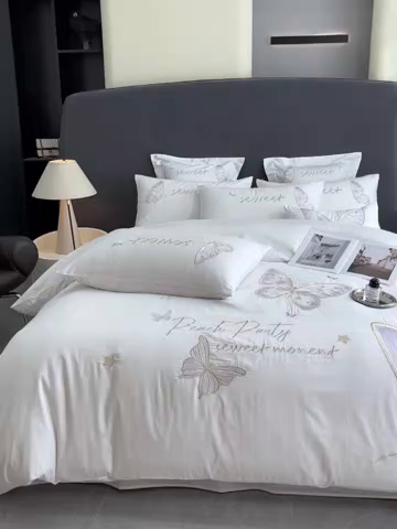 91家纺网 家纺一手货源 找家纺 （总）博纳家纺 2025新款纯棉绣花四件套-蝶舞飞扬