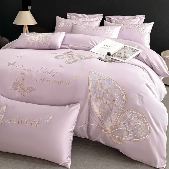 博纳家纺 2025新款纯棉绣花四件套-蝶舞飞扬 优雅紫
