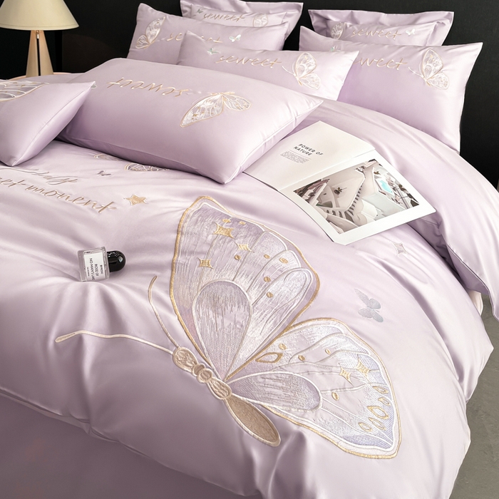 91家纺网 家纺一手货源 找家纺 博纳家纺 2025新款纯棉绣花四件套-蝶舞飞扬 优雅紫