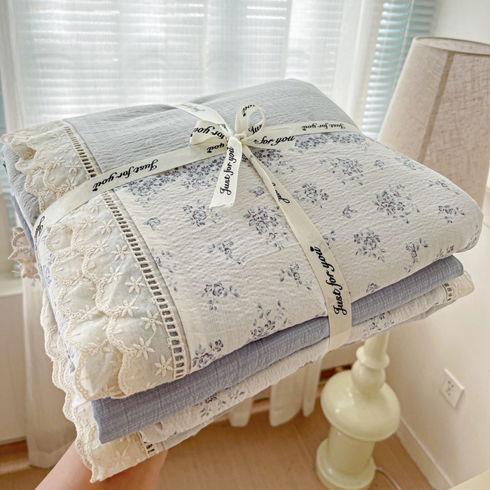 91家纺网 家纺一手货源 找家纺 （总）梦纤绒 2025新款云感木棉皱皱双层纱全棉花边四件套