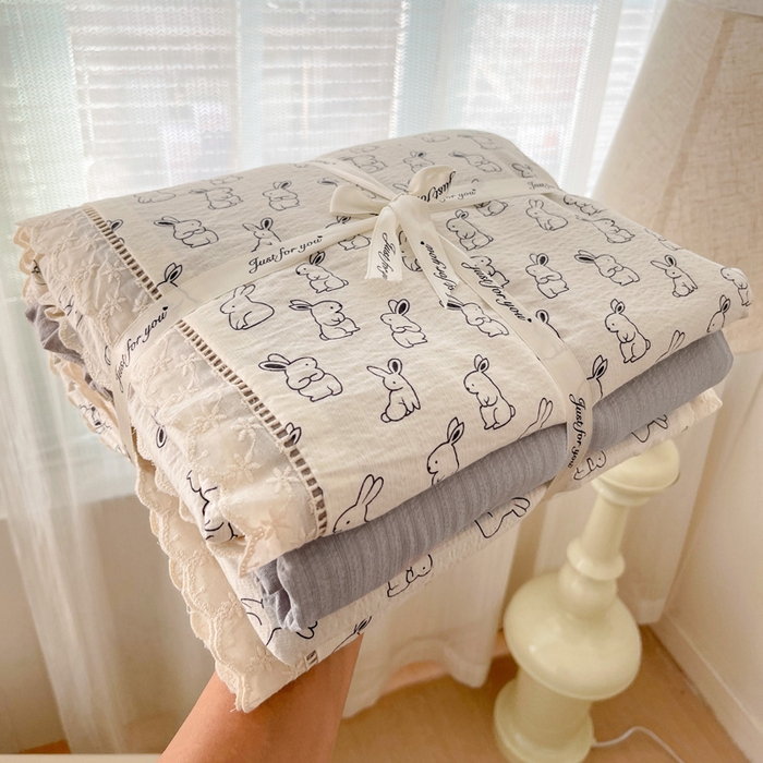 91家纺网 家纺一手货源 找家纺 （总）梦纤绒 2025新款云感木棉皱皱双层纱全棉花边四件套