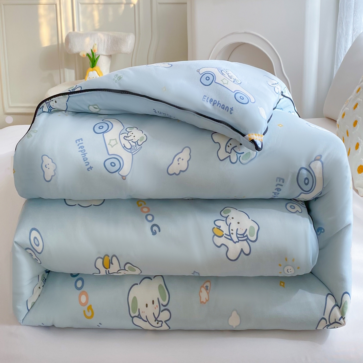 小叮当家纺仓储工厂店 2025新款A类母婴级宝宝被子豆豆绒牛奶针织棉被子大豆被春秋被秋冬被婴童被夏凉被 牛奶针织被-汽车小象
