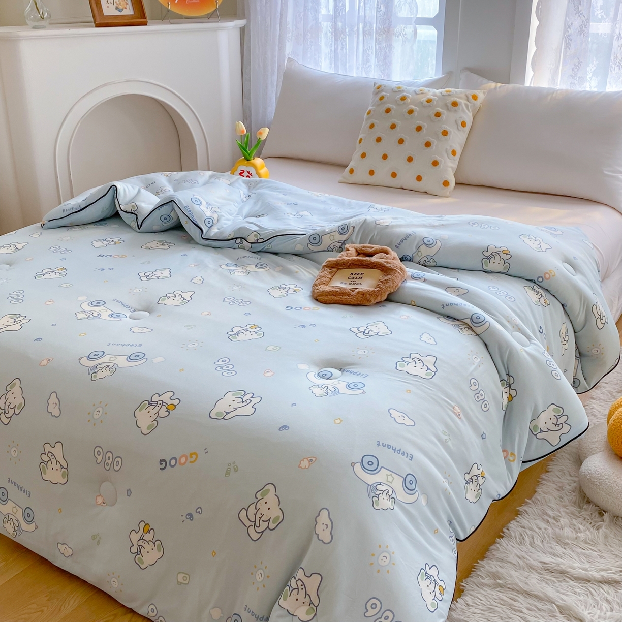 91家纺网 家纺一手货源 找家纺 小叮当家纺仓储工厂店 2025新款A类母婴级宝宝被子豆豆绒牛奶针织棉被子大豆被春秋被秋冬被婴童被夏凉被 牛奶针织被-汽车小象