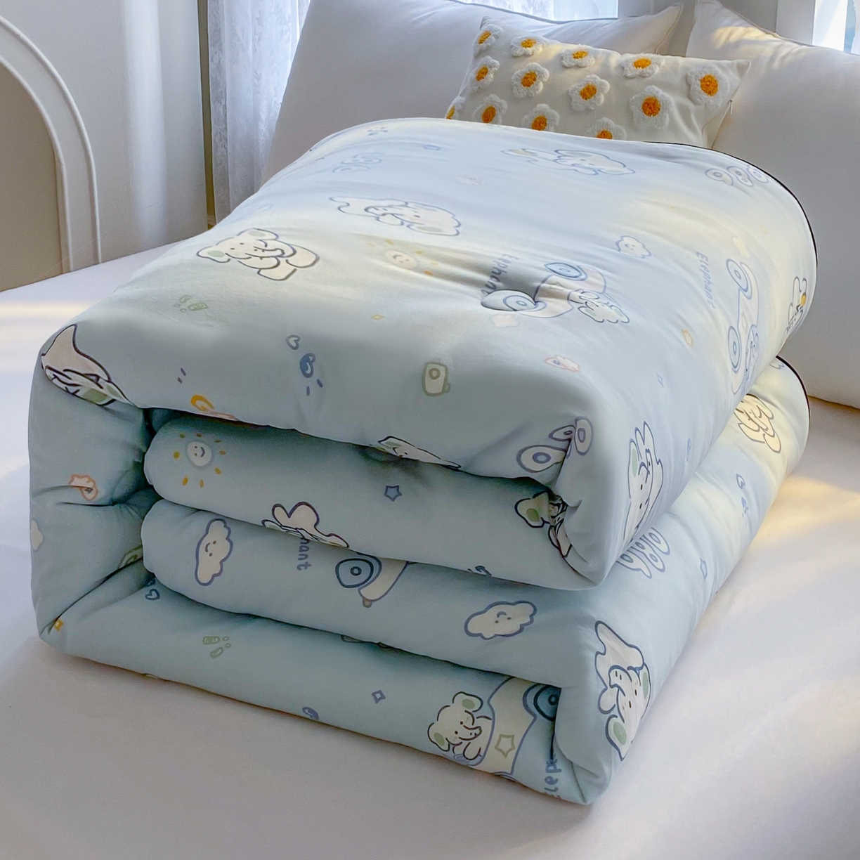 91家纺网 家纺一手货源 找家纺 小叮当家纺仓储工厂店 2025新款A类母婴级宝宝被子豆豆绒牛奶针织棉被子大豆被春秋被秋冬被婴童被夏凉被 牛奶针织被-汽车小象