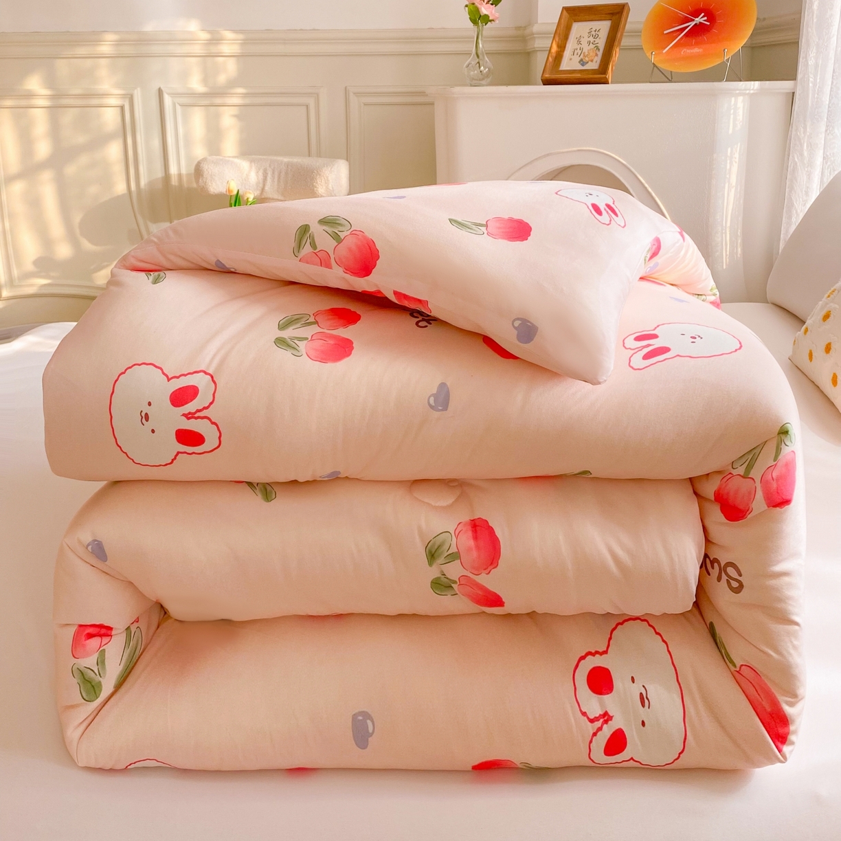 小叮当家纺仓储工厂店 2025新款A类母婴级宝宝被子豆豆绒牛奶针织棉被子大豆被春秋被秋冬被婴童被夏凉被 牛奶针织被-郁金香免