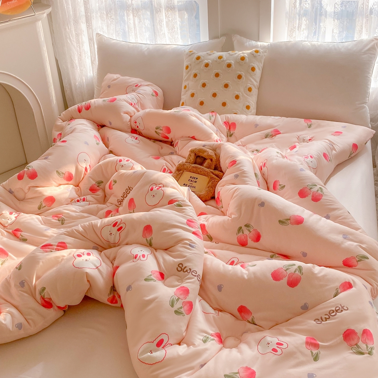 91家纺网 家纺一手货源 找家纺 小叮当家纺仓储工厂店 2025新款A类母婴级宝宝被子豆豆绒牛奶针织棉被子大豆被春秋被秋冬被婴童被夏凉被 牛奶针织被-郁金香免