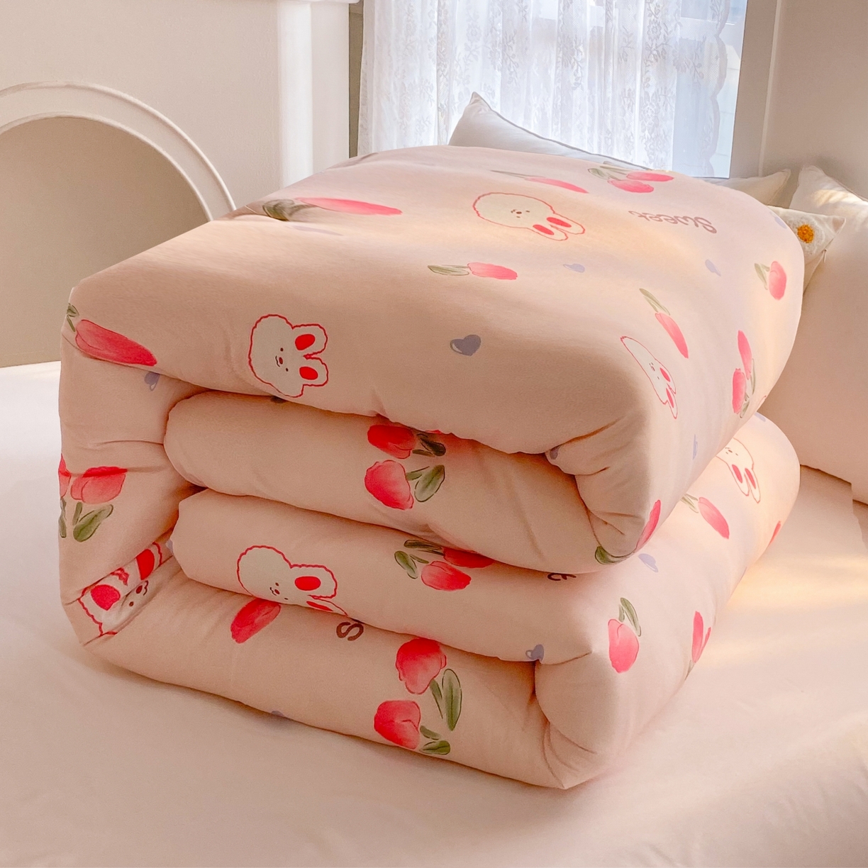 91家纺网 家纺一手货源 找家纺 小叮当家纺仓储工厂店 2025新款A类母婴级宝宝被子豆豆绒牛奶针织棉被子大豆被春秋被秋冬被婴童被夏凉被 牛奶针织被-郁金香免