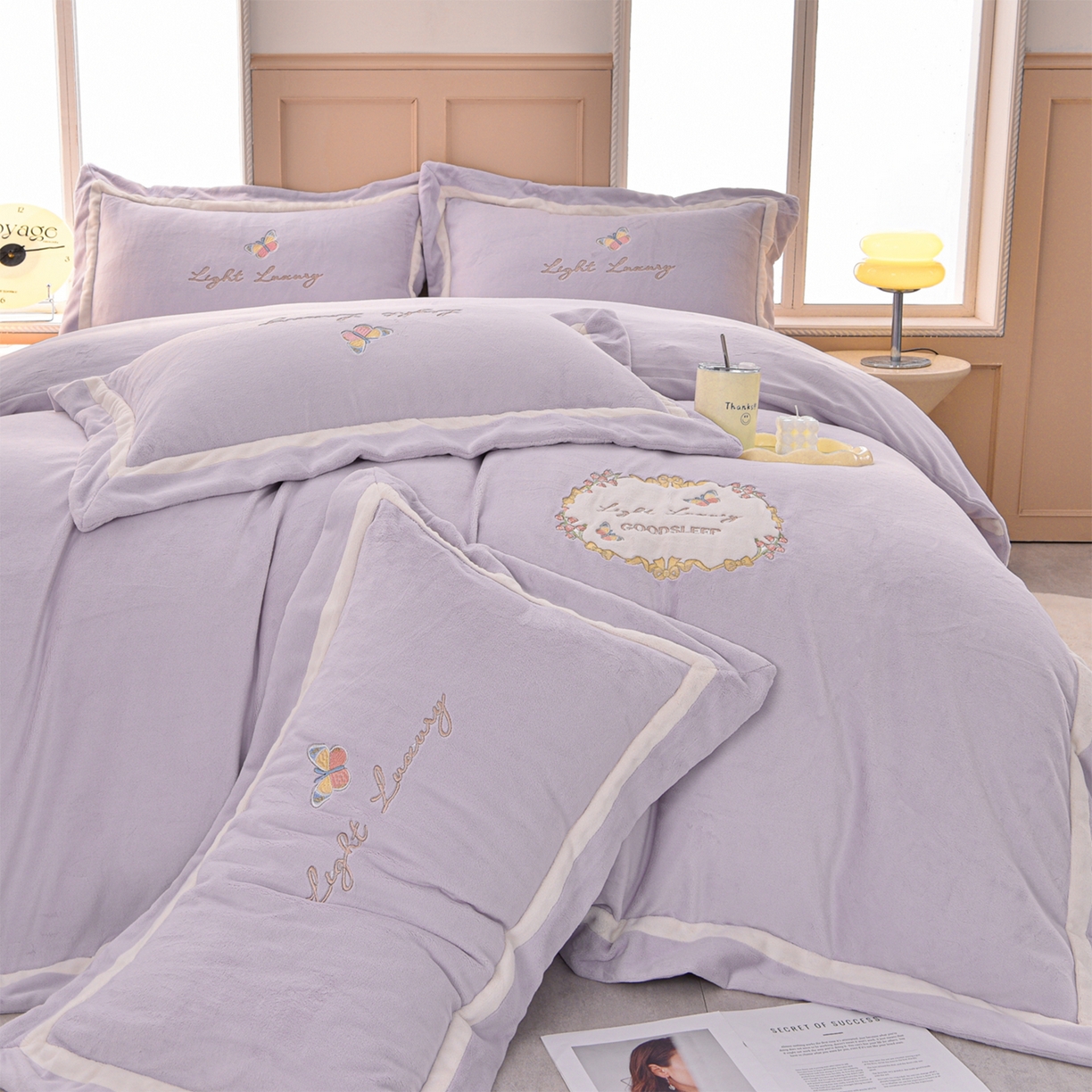 91家纺网 家纺一手货源 找家纺 （总）柔享家（原芷澜家纺） 2025新款A类高克重全消光牛奶绒刺绣四件套系列-蝶恋花