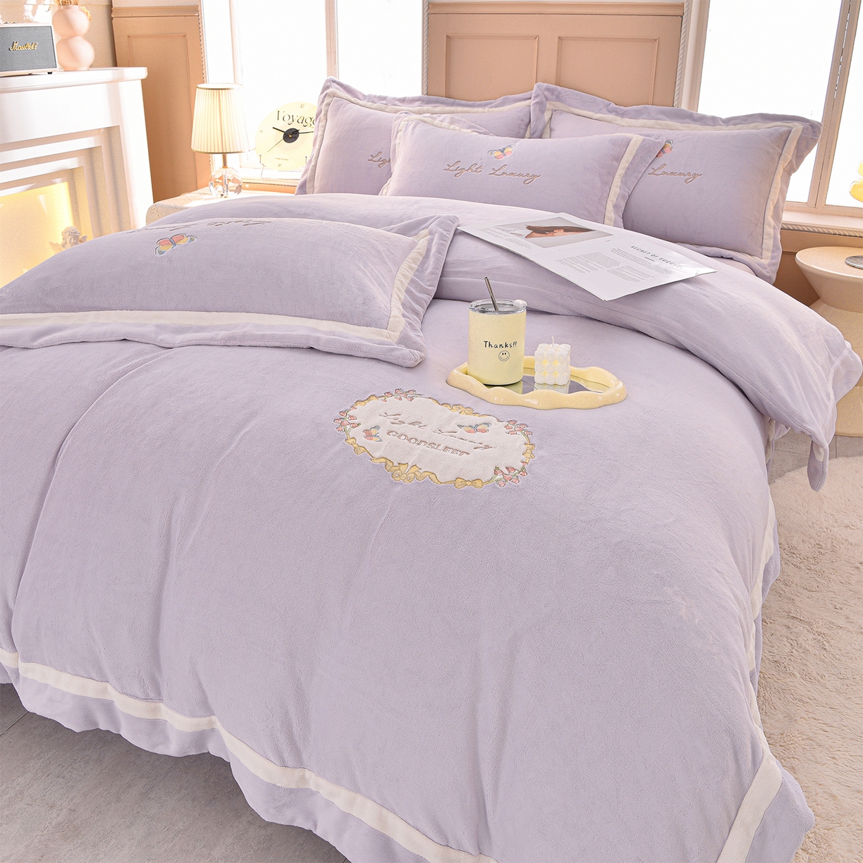 91家纺网 家纺一手货源 找家纺 （总）柔享家（原芷澜家纺） 2025新款A类高克重全消光牛奶绒刺绣四件套系列-蝶恋花