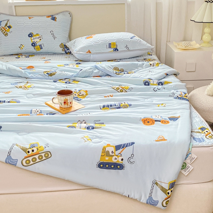 91家纺网 家纺一手货源 找家纺 小叮当家纺仓储工厂店 2025新款A类母婴级宝宝被子豆豆绒牛奶针织棉被子大豆被春秋被秋冬被婴童被夏凉被 牛奶针织被-工程车