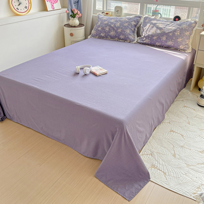 91家纺网 家纺一手货源 找家纺 梦纤绒 2025新款云感木棉皱皱双层纱全棉花边四件套 豆蔻