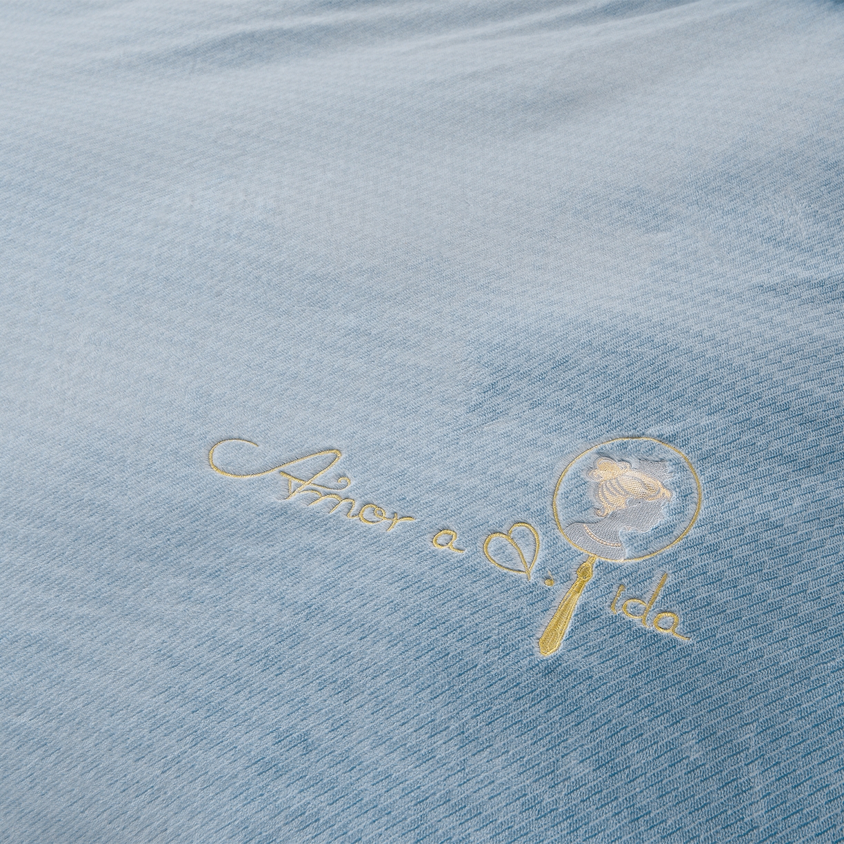 91家纺网 家纺一手货源 找家纺 柔享家（原芷澜家纺） 2025新款A类高克重全消光水貂绒刺绣四件套系列-居里夫人 居里夫人-天空蓝