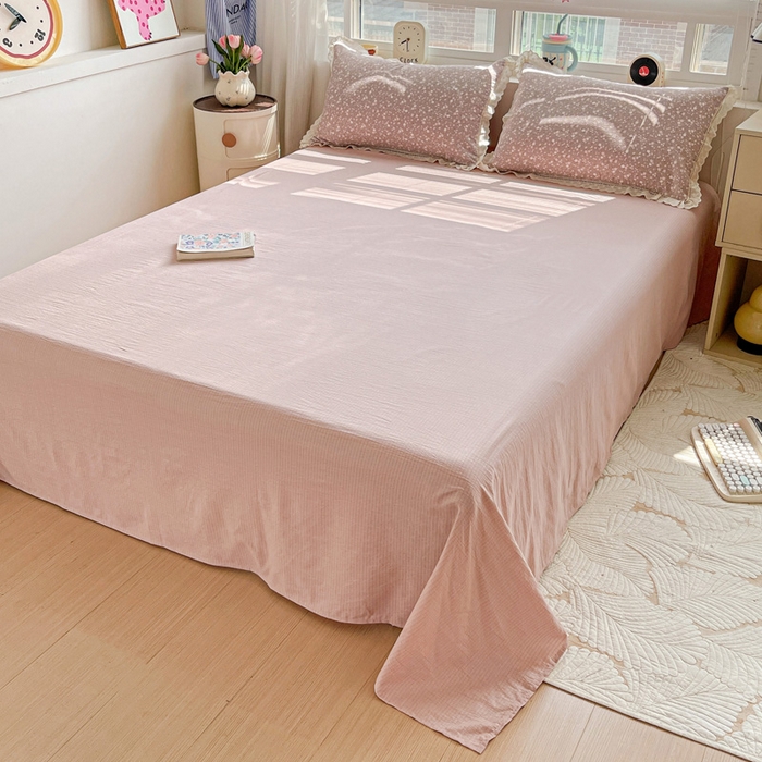 91家纺网 家纺一手货源 找家纺 梦纤绒 2025新款云感木棉皱皱双层纱全棉花边四件套 山野栀子