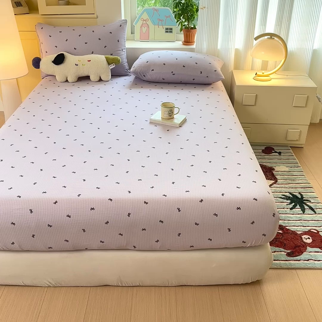 91家纺网 家纺一手货源 找家纺 （总）艾特你 2025新款云感双层纱单床笠 床笠单件木棉床罩