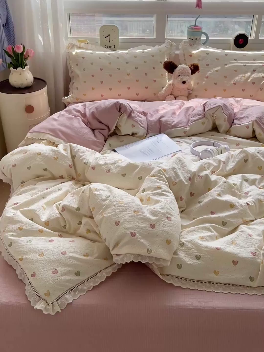 91家纺网 家纺一手货源 找家纺 梦纤绒 2025新款云感木棉皱皱双层纱全棉花边四件套 心动