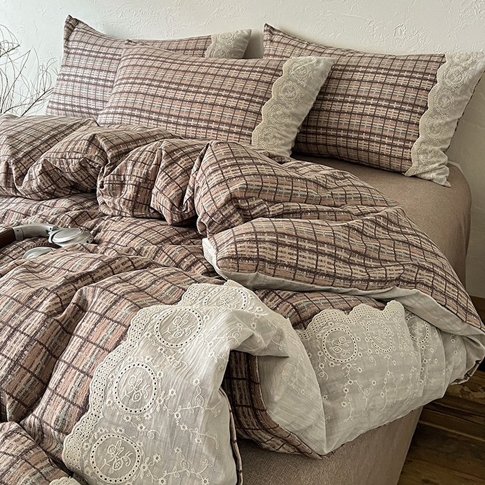 91家纺网 家纺一手货源 找家纺 梦纤绒 2025秋冬新品A类高克重亚麻复古全棉花边侘寂风原麻系列 茶巷