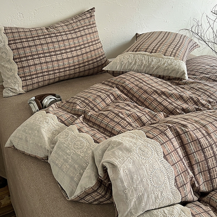 91家纺网 家纺一手货源 找家纺 梦纤绒 2025秋冬新品A类高克重亚麻复古全棉花边侘寂风原麻系列 茶巷