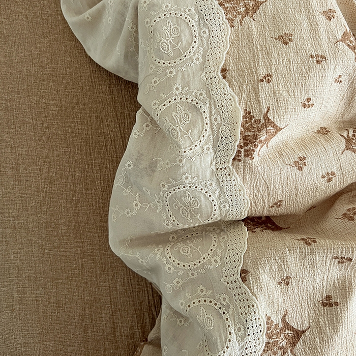 91家纺网 家纺一手货源 找家纺 梦纤绒 2025秋冬新品A类高克重亚麻复古全棉花边侘寂风原麻系列 繁花