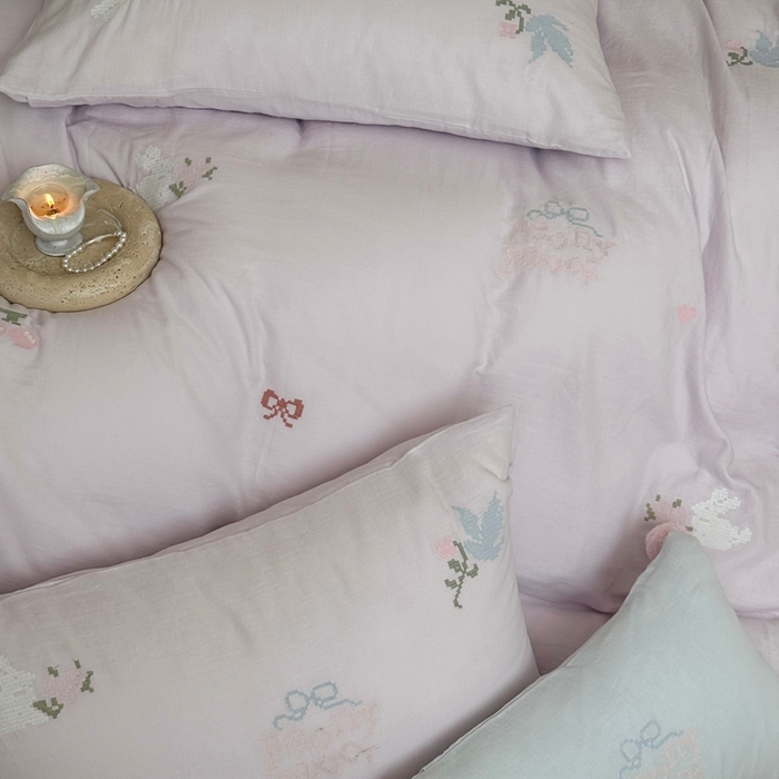 91家纺网 家纺一手货源 找家纺 （总）鹿班家居 2025年秋冬款全棉纯棉皱皱纱精密刺绣四件套-晴野小记系列（标准会员-20元）